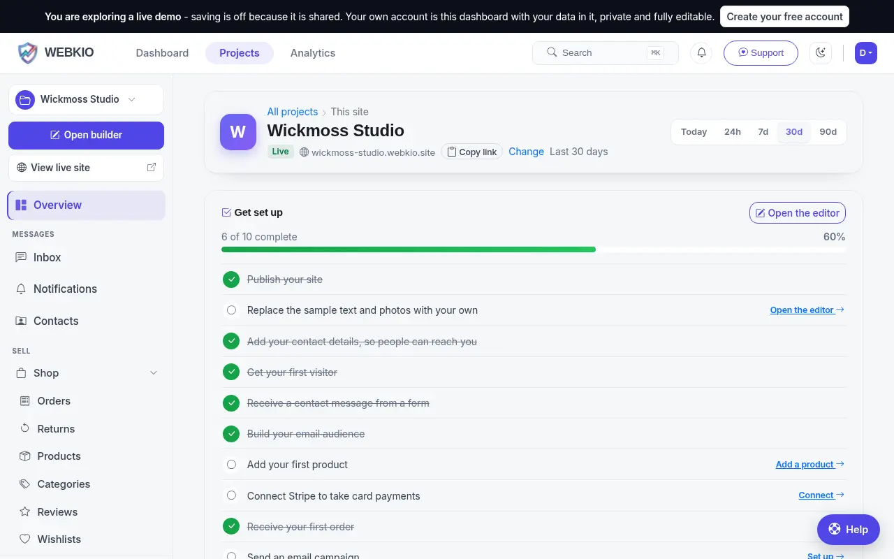 The dashboard for A maker selling online