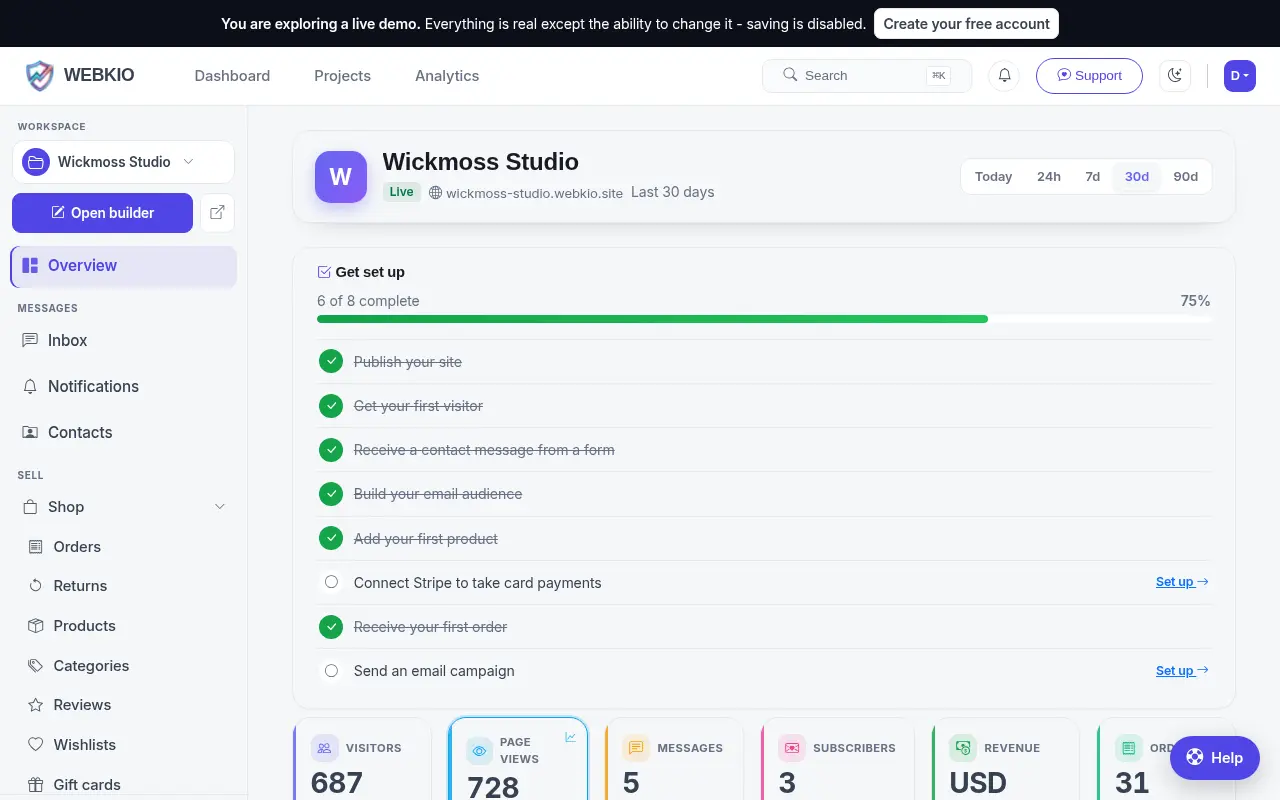 The dashboard for A maker selling online